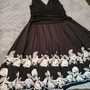 S.L. Fashions Black Dress with White Floral Accents